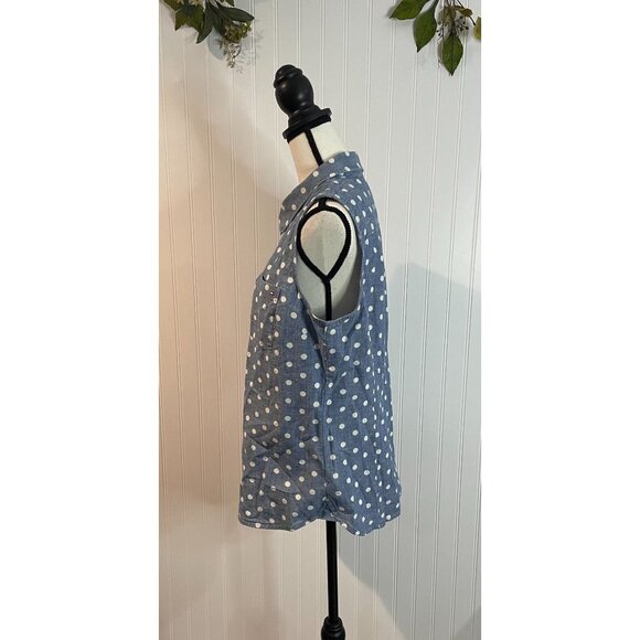 Tommy Hilfiger Womens Polka Dot Sleeveless Button-Down Shirt L/G - Picture 4 of 14